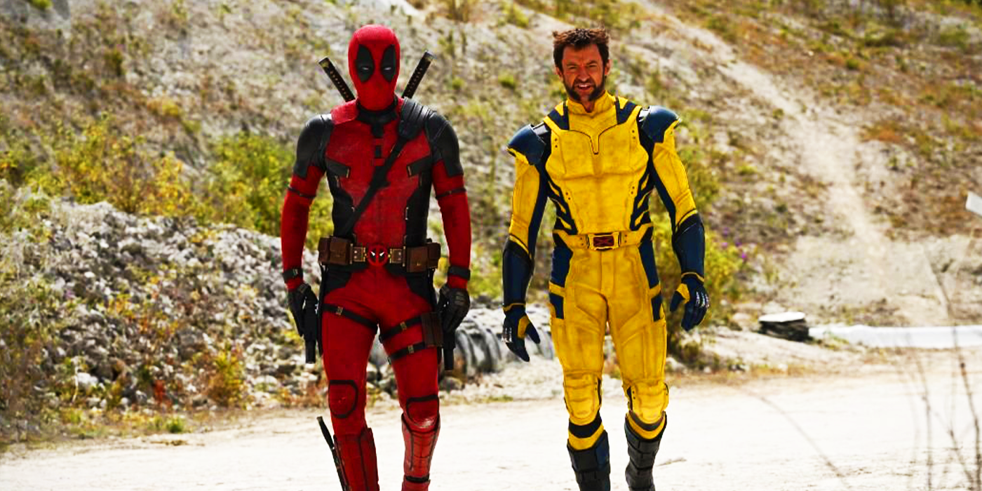 Ryan Reynolds'un Deadpool'u ve Hugh Jackman'ın Wolverine'i Deadpool'da çorak arazide yürürken 3 fotoğraf