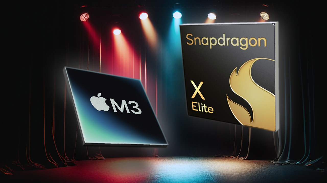 Apple M3 ve Qualcomm Snapdragon Elite X logoları