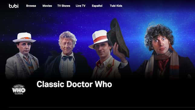 Tubi'deki klasik Doctor Who ana sayfası