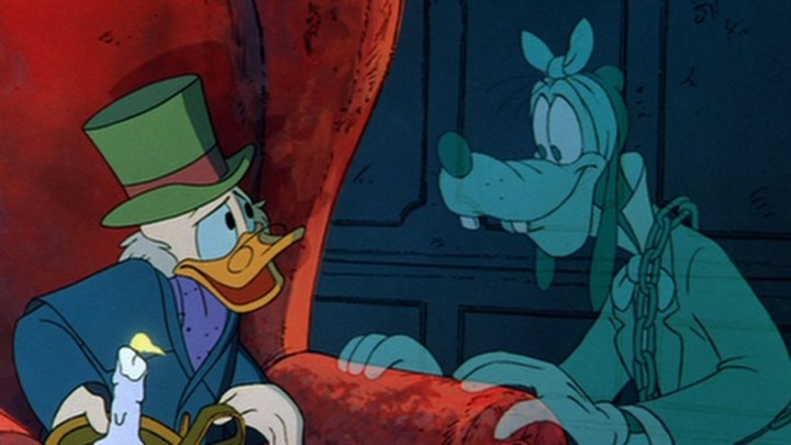 Mickey'nin Noel Şarkısı'nda Scrooge McDuck ve Goofy.