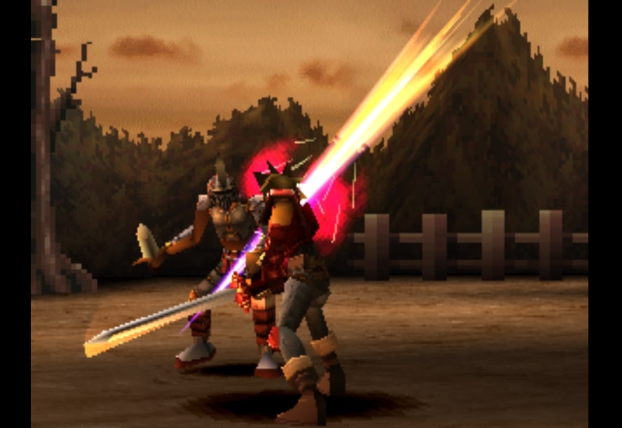 The Legend of Dragoon, oyundaki ilk savaş sahnelerinden birini gösteriyor.