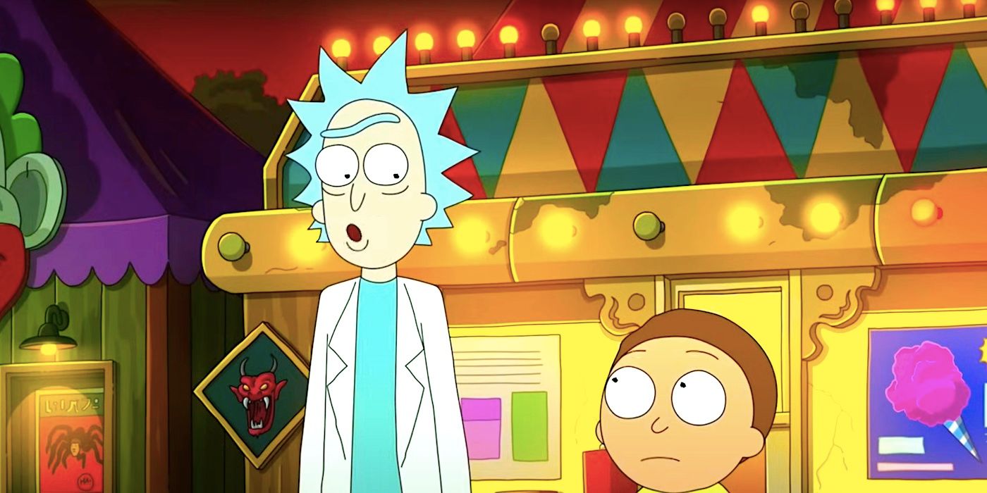 Rick and Morty'nin 7. sezon finalinde Rick, bir karnavalda Morty'ye kaşını kaldırıyor