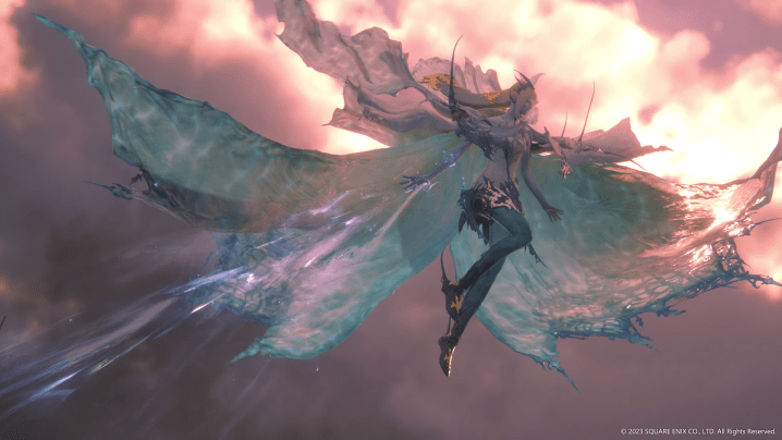 Final Fantasy XVI'da Shiva havada süzülüyor.