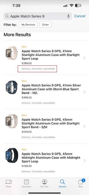 Apple Watch Series 9 modelleri şu anda Apple Store uygulamasında mevcut değil olarak listeleniyor - Apple sözünü tutuyor ve Apple Watch Series 9 ve Ultra 2'yi ABD'deki çevrimiçi Apple Store'lardan kaldırıyor