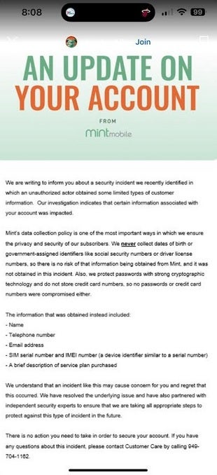 Mint Mobile, etkilenen müşterilere bir e-posta göndererek veri ihlali konusunda bilgi verdi - Bazı Mint Mobile aboneleri, SIM değişimine yol açabilecek bir veri ihlalinin kurbanı oldu