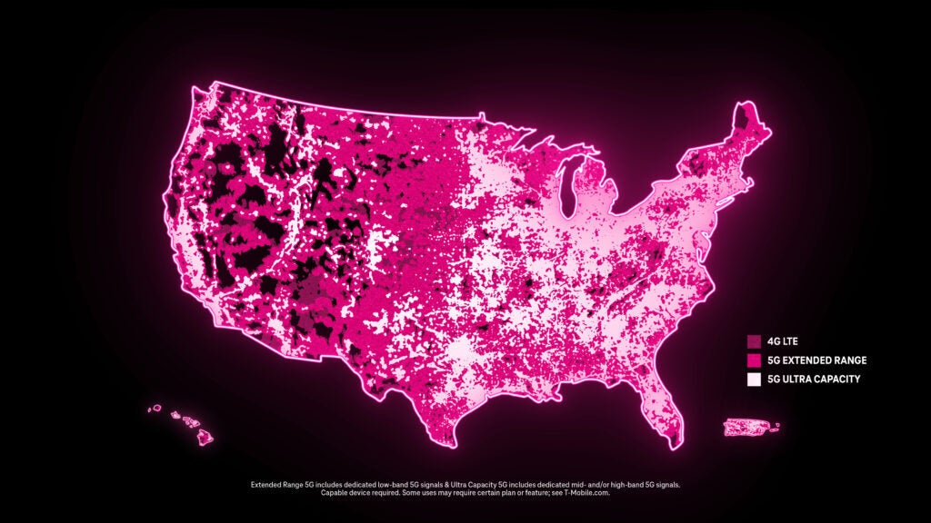 T-Mobile'ın Ekim ayı sonu itibarıyla kapsama haritası - Biden tarafından imzalanan 5G SATIŞ Yasası, T-Mobile'ın daha fazla orta bant 2,5 GHz spektrumunun kontrolünü ele almasına olanak tanıyor