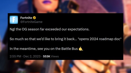 Fortnite OG, Epic’in “beklentileri çok aştığını” söylediği için geri dönecek