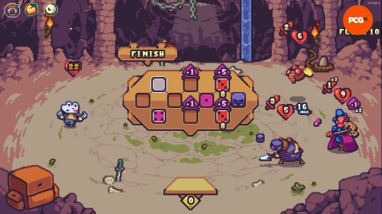 Dungeon Origins güncellemesinde ölün - Bu deste oluşturma roguelike oyununda oyuncu, saldırılarını belirlemek için zarları bir tahtaya yerleştirir.