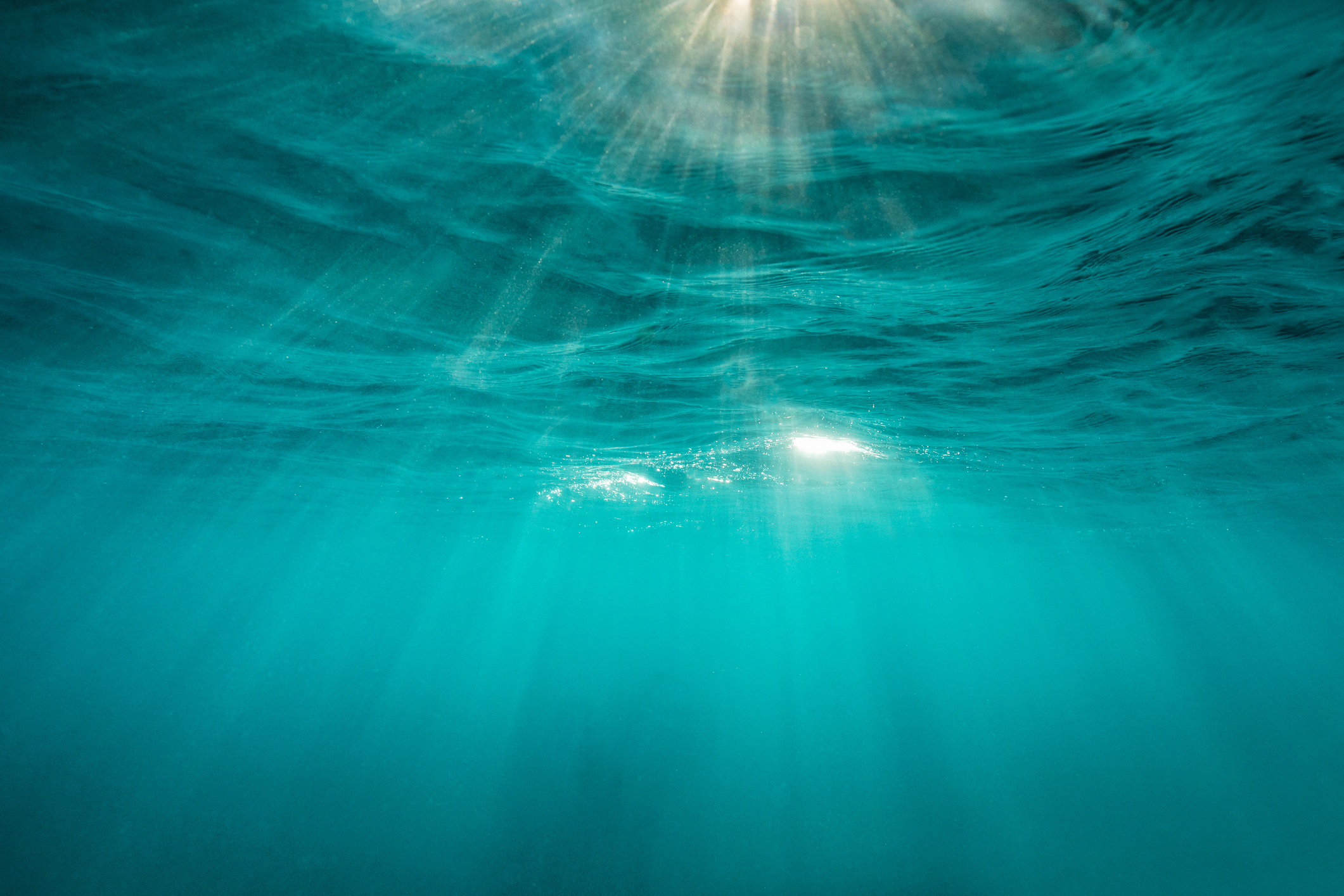 okyanus yüzeyinin altından görülen güneş ışığı