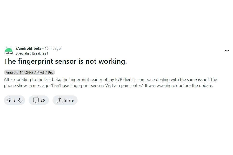 Parmak izi tarayıcı, Android 14 QPR2 Beta 2'den sonra bazı Pixel 7 Pro kullanıcıları için çalışmayı durduruyor
