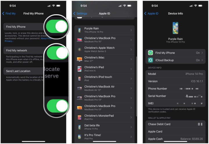 iOS 16 Ayarları Bul düğmeleri ve ardından Cihaz Bilgisi gösteriliyor