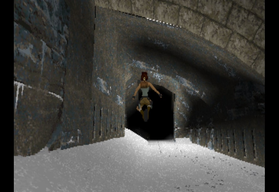 Lara Croft ilk Tomb Raider oyununda zıplıyor.
