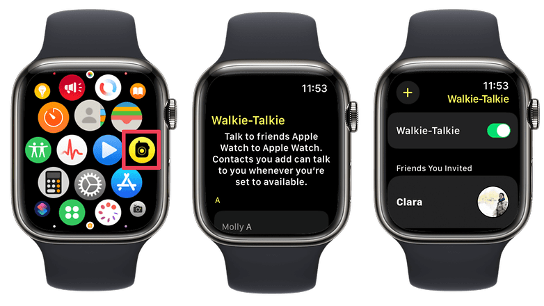 Apple Watch Walkie-Talkie uygulamasının ekran görüntüleri