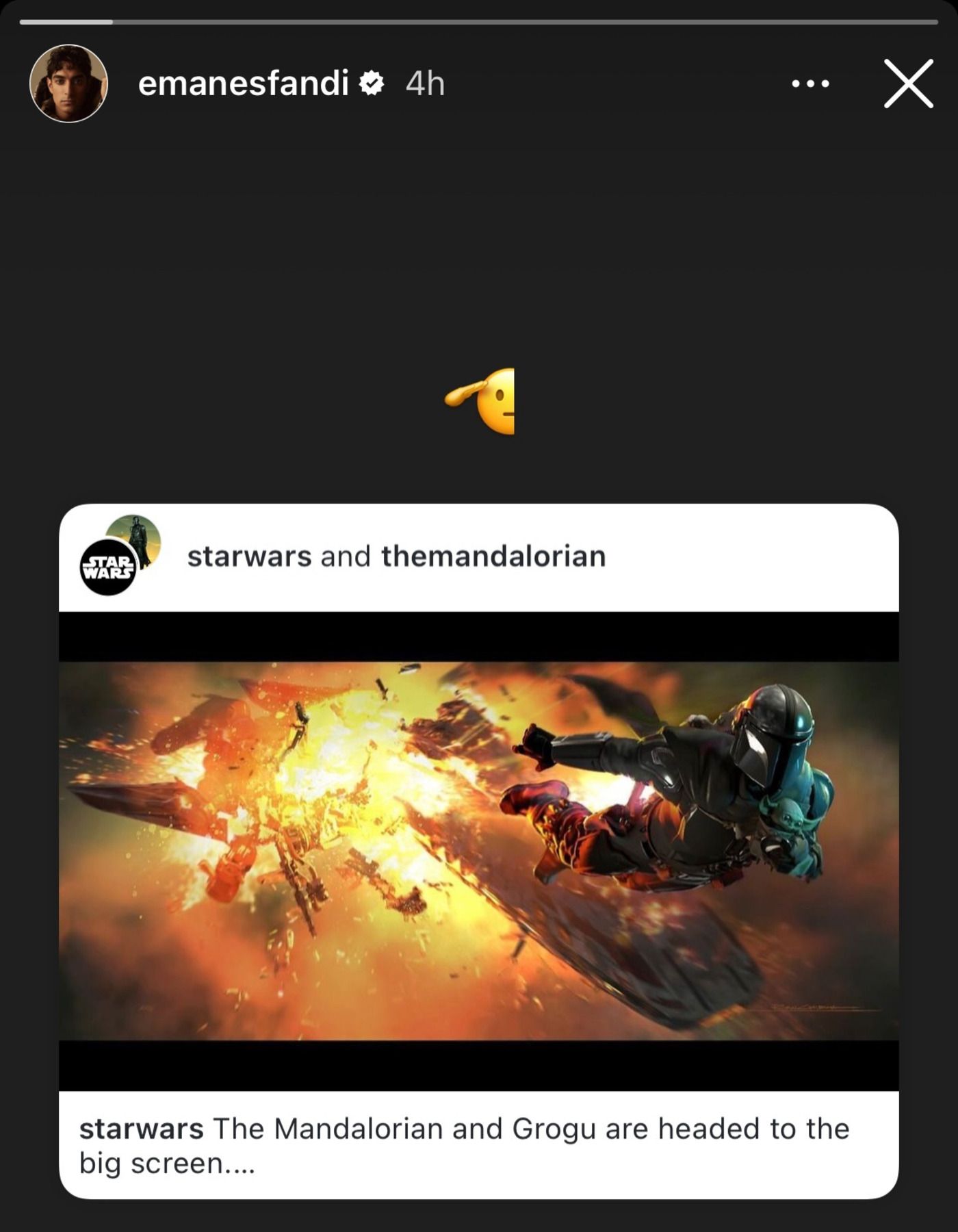 Ahsoka oyuncusu Eman Esfandi, The Mandalorian & Grogu duyurusunu Instagram'da selamlayan bir emojiyle yeniden yayınladı
