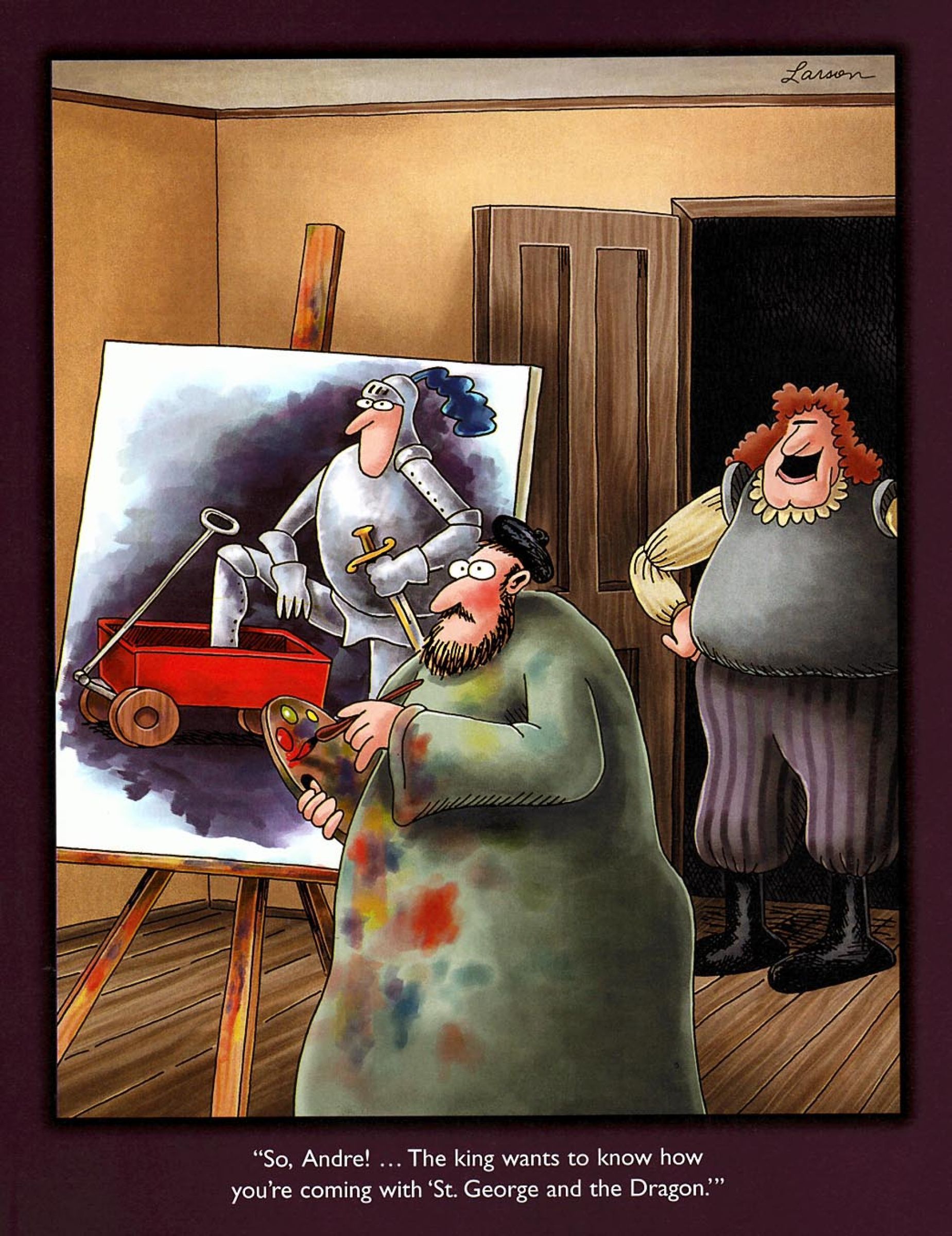 Uzak Taraf, sanatçı Andre yanlışlıkla Ejderha yerine Aziz George ve Vagon'u resmetmiştir