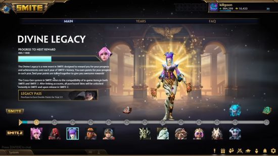 Smite 2 Divine Legacy sistemi - Oyuncuların MOBA'daki yaşam boyu başarılarını takip eden yeni özelliğin ekran görüntüsü.