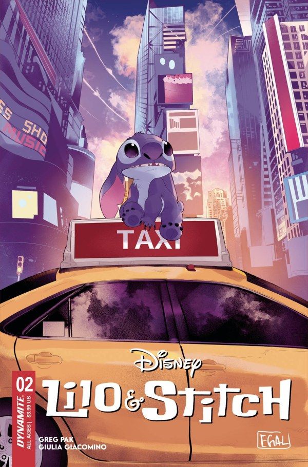 Lilo & Stitch #2 Edwin Galmon'dan Kapak B - Stitch New York'ta yalnız, bir taksinin üstünde gidiyor