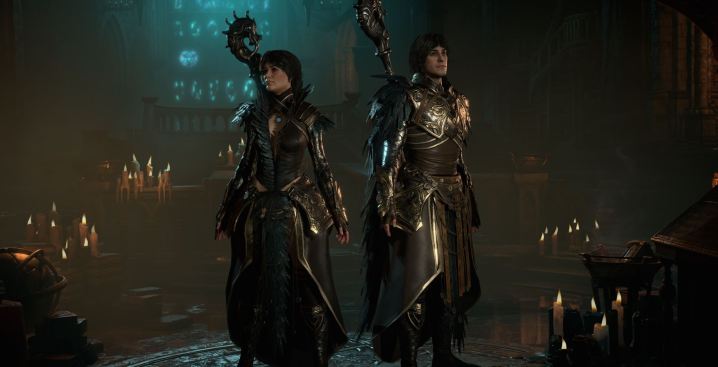 Diablo IV karakterleri bir katedralde duruyor.