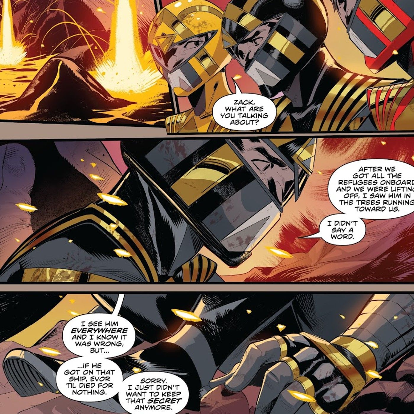 Power Rangers #12, eski Mighty Morphin Power Rangers Black Ranger Zack Taylor, Omega Rangers'a sırrını anlatıyor