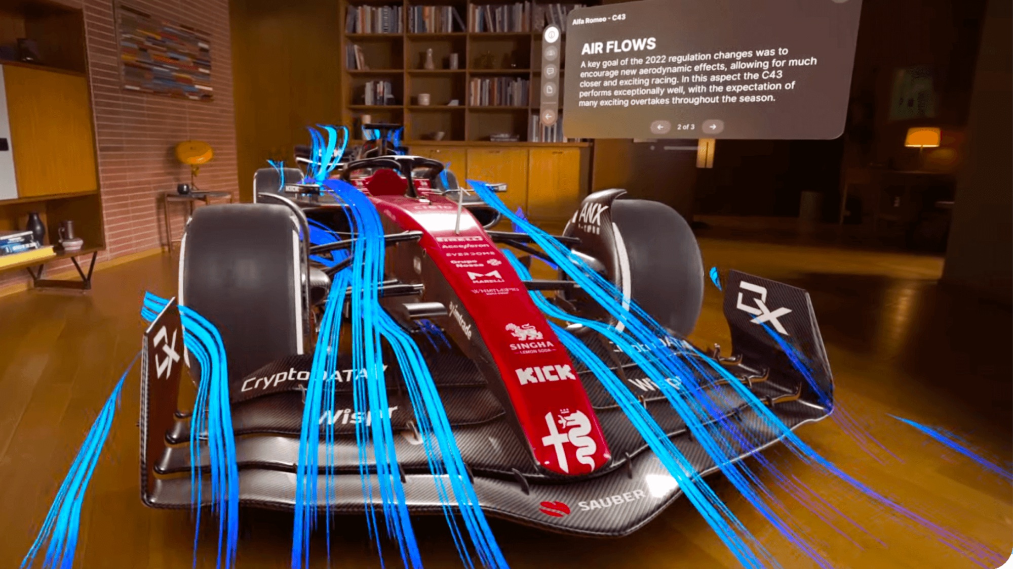 Apple Vision Pro'daki Jigspace, F1 yarış arabasını gösteriyor