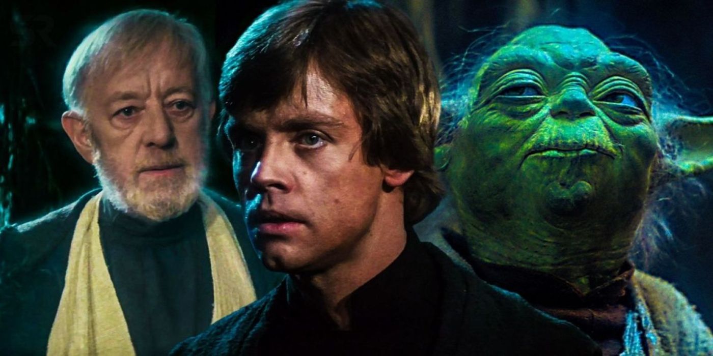 Star Wars'un orijinal üçlemesinden Luke Skywalker, Obi-Wan ve Yoda.