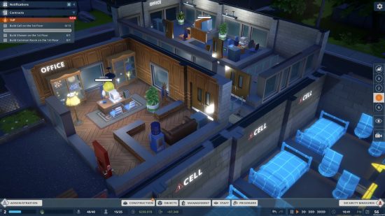 Prison Architect 2 - 3D oyunun çok katlı düzenleriyle yeni ofisler ve hücreler inşa ediliyor.