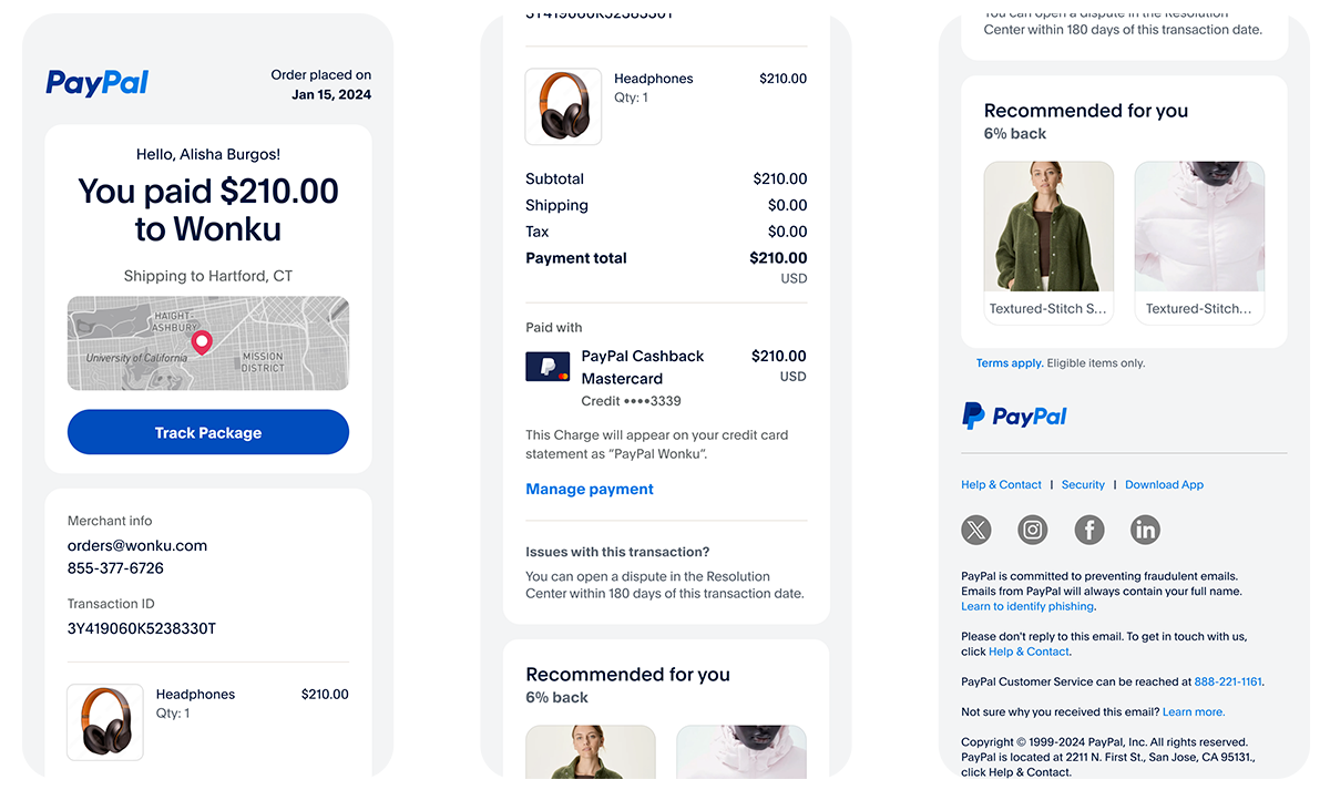 Akıllı Makbuz özelliğinin ekran görüntüleri (Resim Kredisi – PayPal) - PayPal ve Venmo, yapay zeka destekli yeni özelliklerle güncellenecek