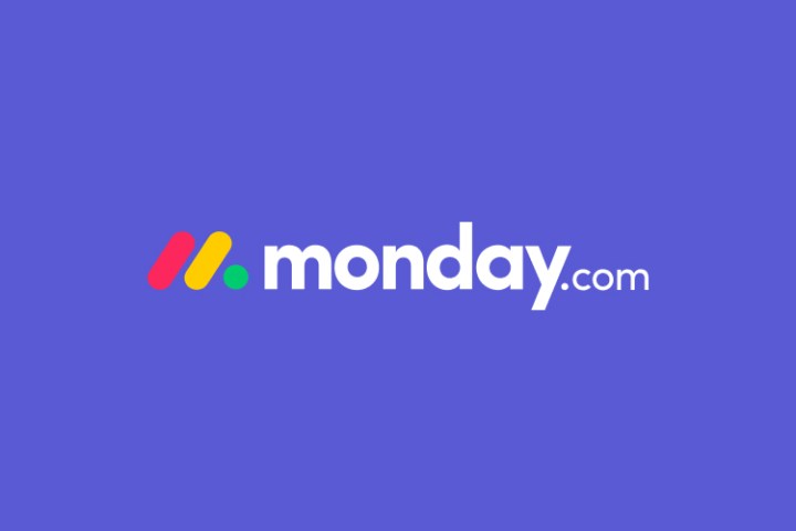 Mor zemin üzerine Monday.com logosu.