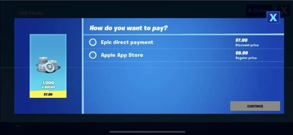 Epic, iOS kullanıcılarının kendi uygulama içi satın alma seçeneğine erişmesine ve oyun parasını App Store fiyatından indirimli olarak satın almasına izin verdi - Epic, Fortnite'ın AB'de iOS'a geri döndüğünü söylüyor