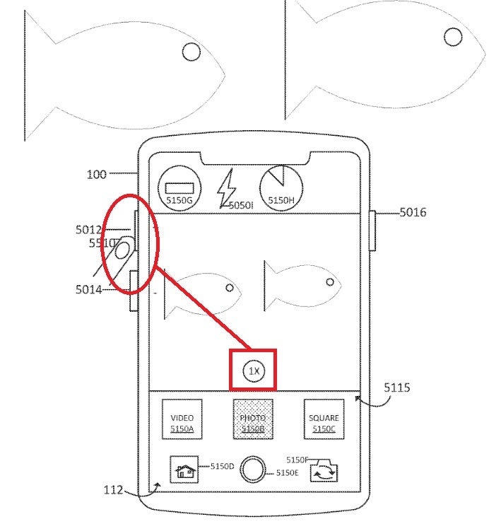 Patentteki çizim, su altı iPhone'da kameranın ses düğmesini kullanarak nasıl yakınlaştırabildiğini gösteriyor - Geçen hafta Apple'a verilen patent, su geçirmez bir iPhone'un üzerinde çalışıldığını gösteriyor