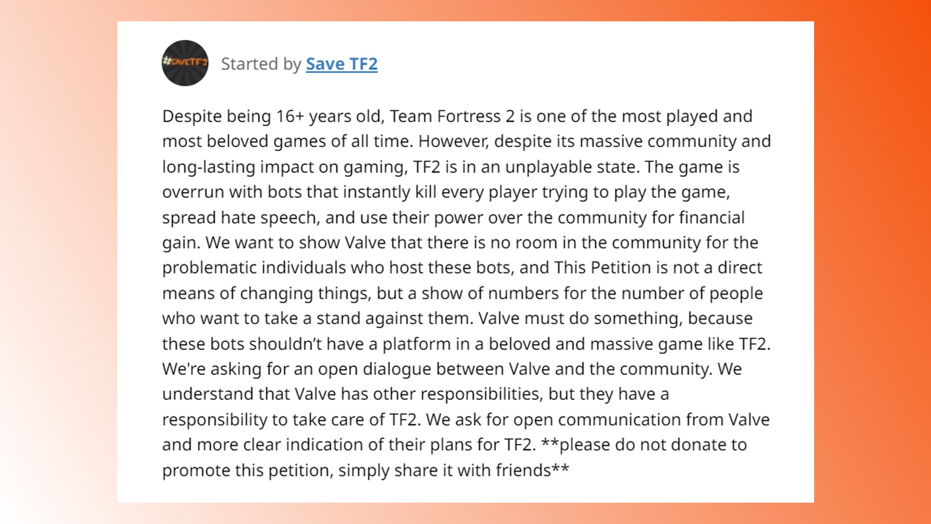 Team Fortress 2, TF2'yi kaydet dilekçesi: Valve'a, FPS oyunu Team Fortress 2'yi kurtarması için dilekçe