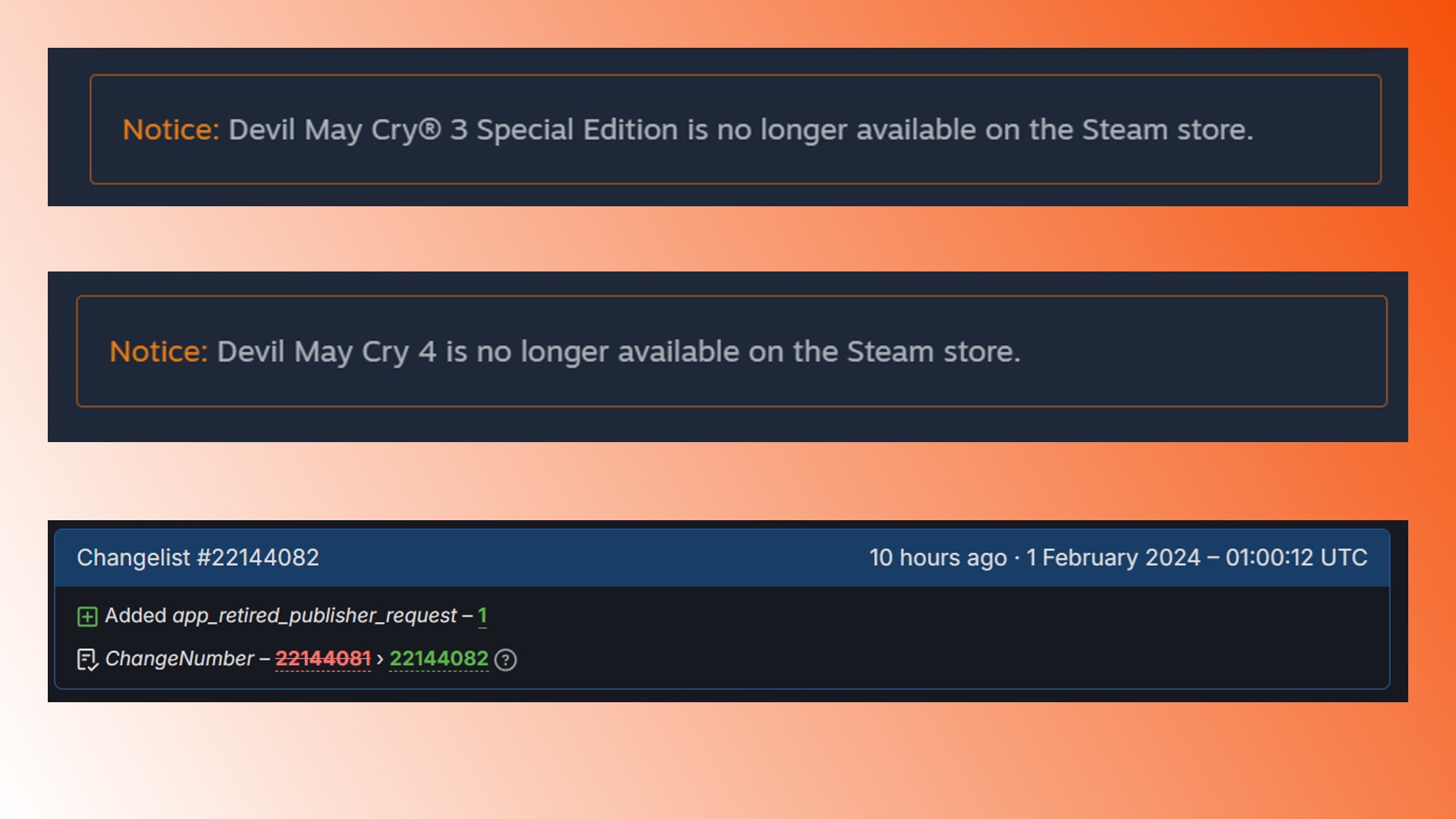 Devil May Cry Steam listeden çıkarıldı: Devil May Cry Steam sayfalarından mesajlar