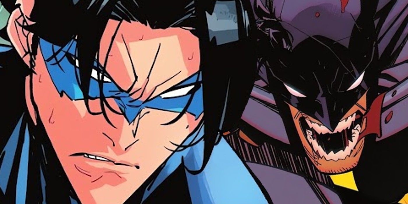 Çizgi roman sanatı: Nightwing ve Batman kızgın görünüyor.