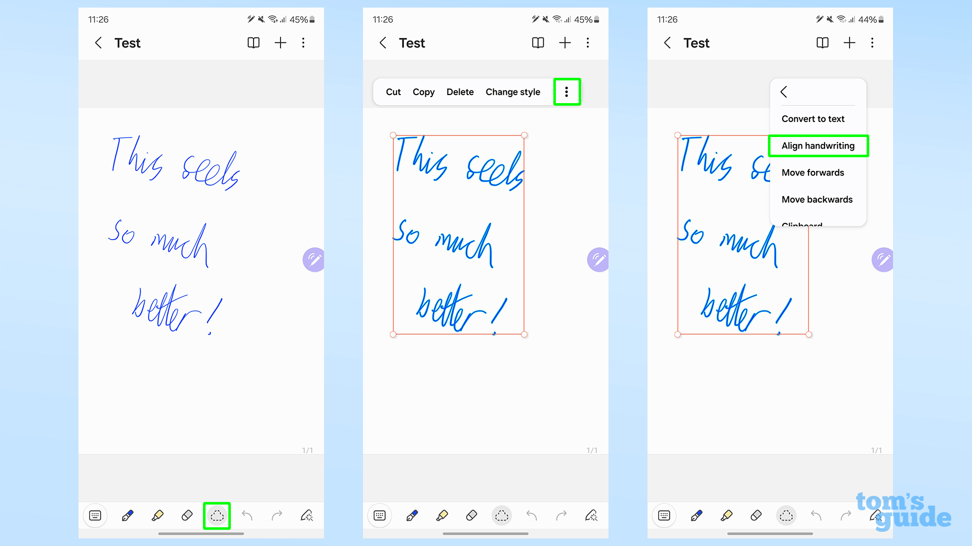 Galaxy AI Notes el yazısını hizalıyor