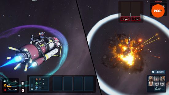 Breachway savaşı: Yeni uzay strateji oyununda iki gemi karşı karşıya geliyor ve bunlardan biri patlıyor.