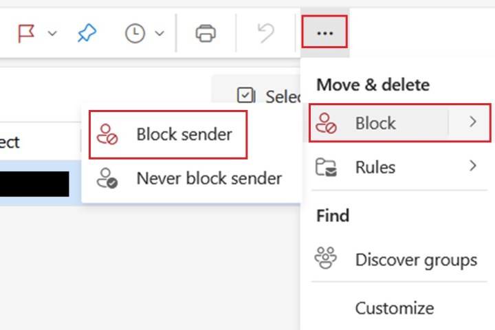 Outlook'ta bir spam göndereni engellemek için 'göndereni engelle'yi seçin.