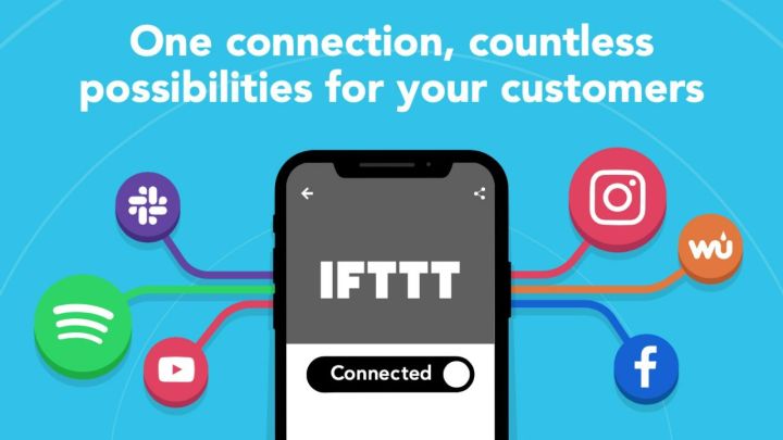 Çeşitli uygulamalara bağlantıların bulunduğu, IFTTT uygulamasının açık olduğu bir akıllı telefon.