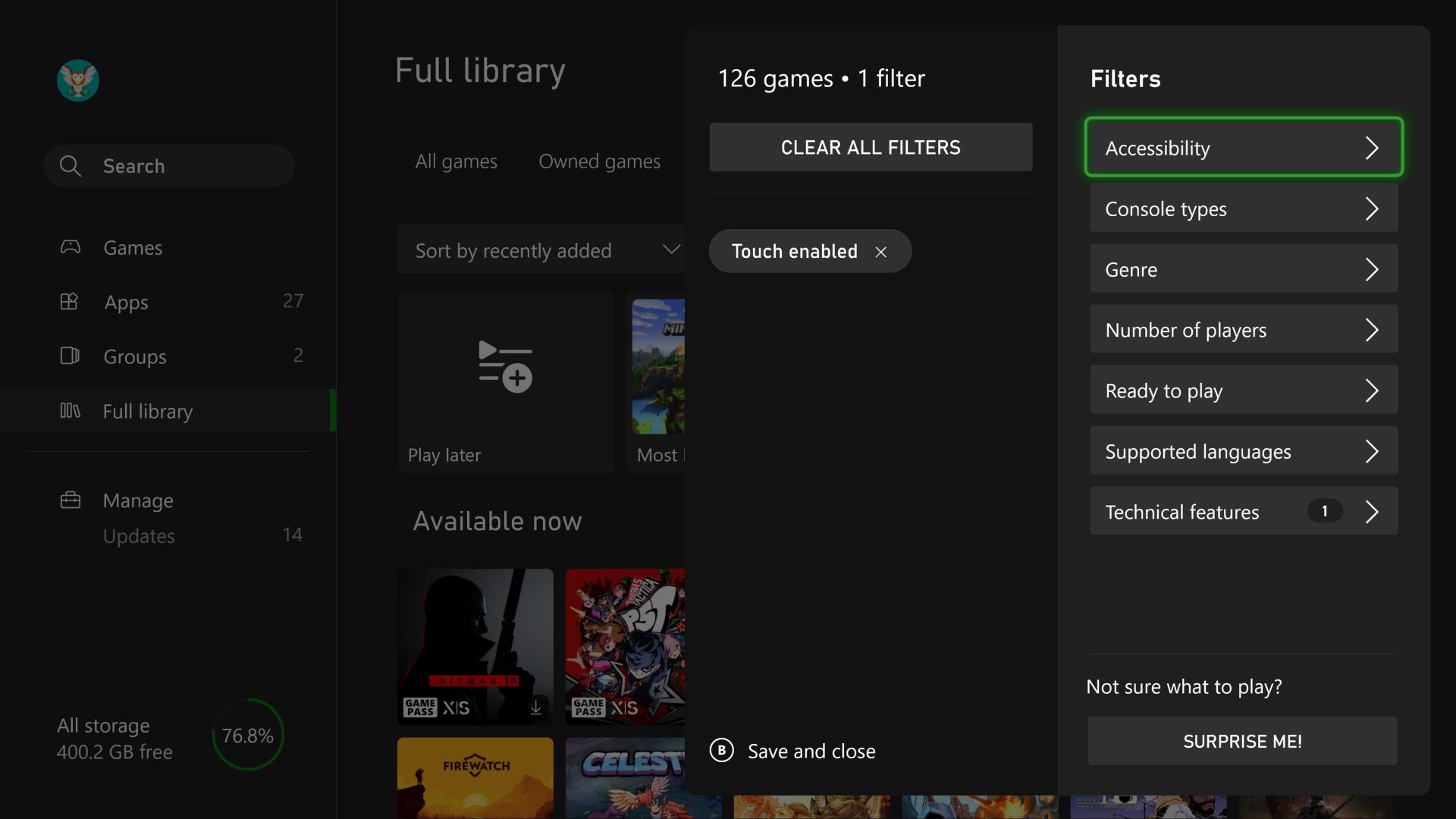 Xbox Filtre Seçeneklerinin resmi