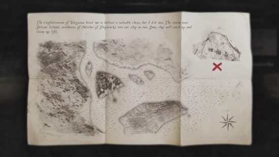 Kafatası ve Kemikler'deki iki Kaa Mangrove Sultani Adası hazine haritasından biri.