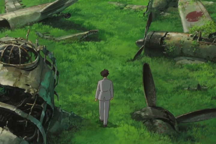 Rüzgar Yükseliyor'da Jiro bir uçak mezarlığında yürüyor.