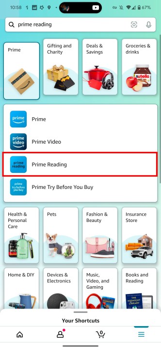 Amazon uygulamanızda Prime Reading'e erişim.