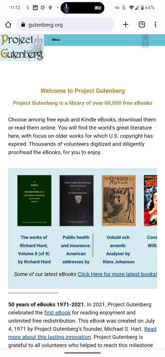 Ana Gutenberg Projesi sayfası.