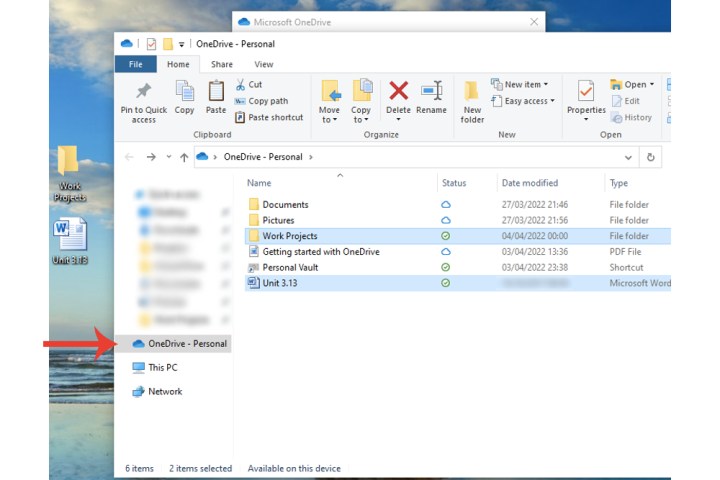 Windows 10'da Dosya Gezgini'ndeki OneDrive klasörü seçeneği.