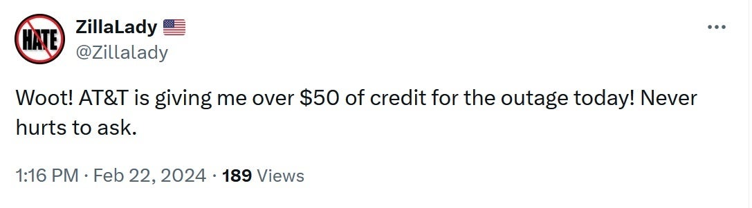 En az bir AT&T abonesi kredi istedi ve bir kredi aldı - Perşembe günkü fiyasko için AT&T müşteriye 52,50 $ kredi verdi;  siz de kredi isteyebilirsiniz