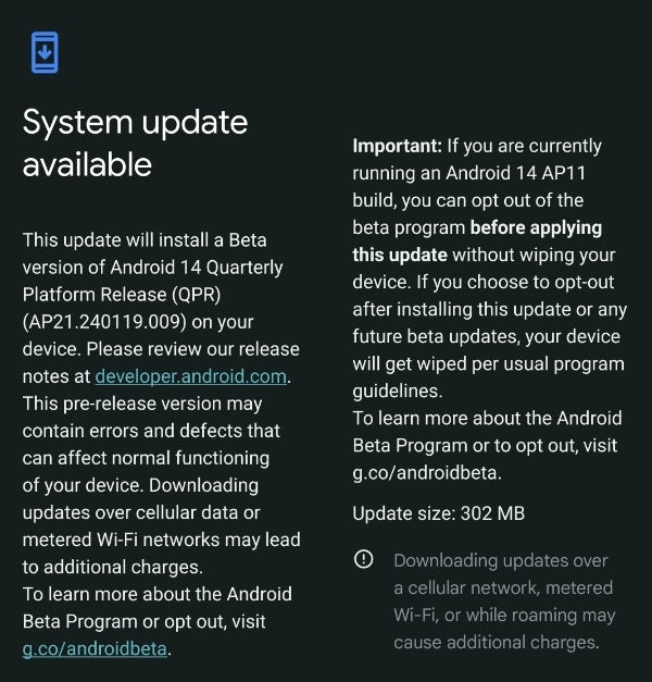 Android 14 QPR3 Beta 1, eksik 