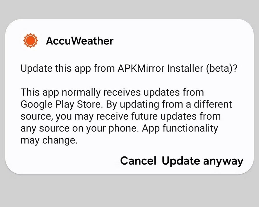 Uygulama güncellemelerini dışarıdan yükleyen bazı Android kullanıcıları Google'dan buna benzer uyarılar görüyor - Android kullanıcıları, uygulama güncellemelerini dışarıdan yükleme konusunda Google'dan uyarılar alıyor (UPDATE)