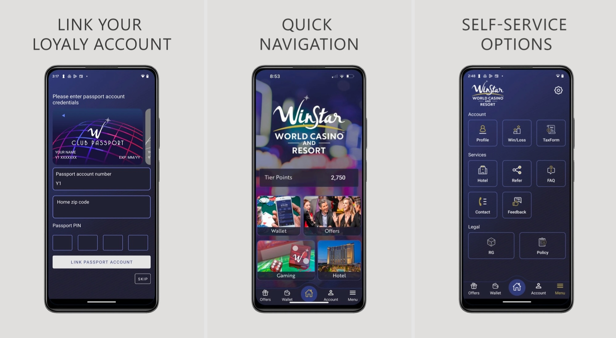 My WinStar uygulamalarının üç ekran görüntüsü