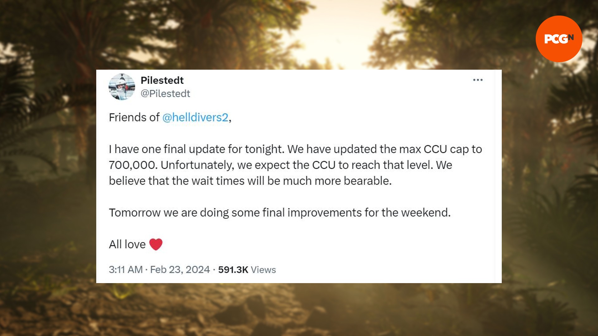 Helldivers 2 CEO'sunun oyunun mevcut sunucu sınırını tartıştığı bir gönderi