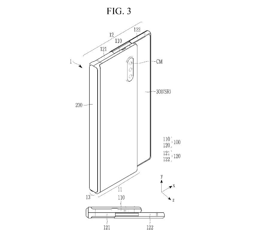Samsung'un Çift Ekran patentindeki hibrit telefonun illüstrasyonu - Hibrit katlanabilir, yuvarlanabilir Samsung telefon, maket illüstrasyonla hayat buluyor
