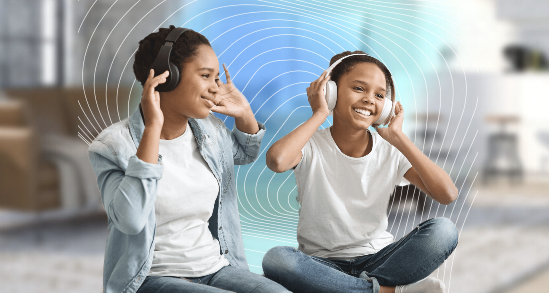 Bluetooth Auracast iki çocuk tarafından kulak üstü kablosuz kulaklıkla paylaşılıyor